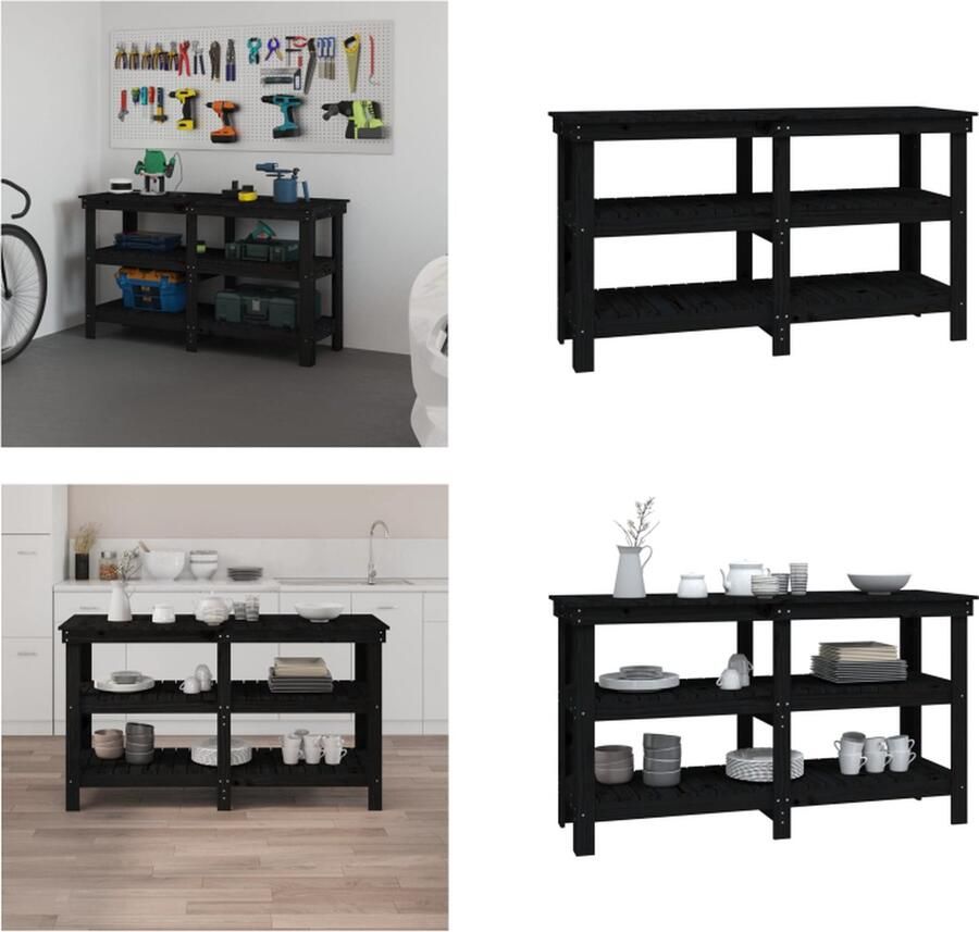 VidaXL werkbank 142-5x50x80 cm massief grenenhout zwart Werkbank Werkbanken Houten Werkbank Houten Werkbanken