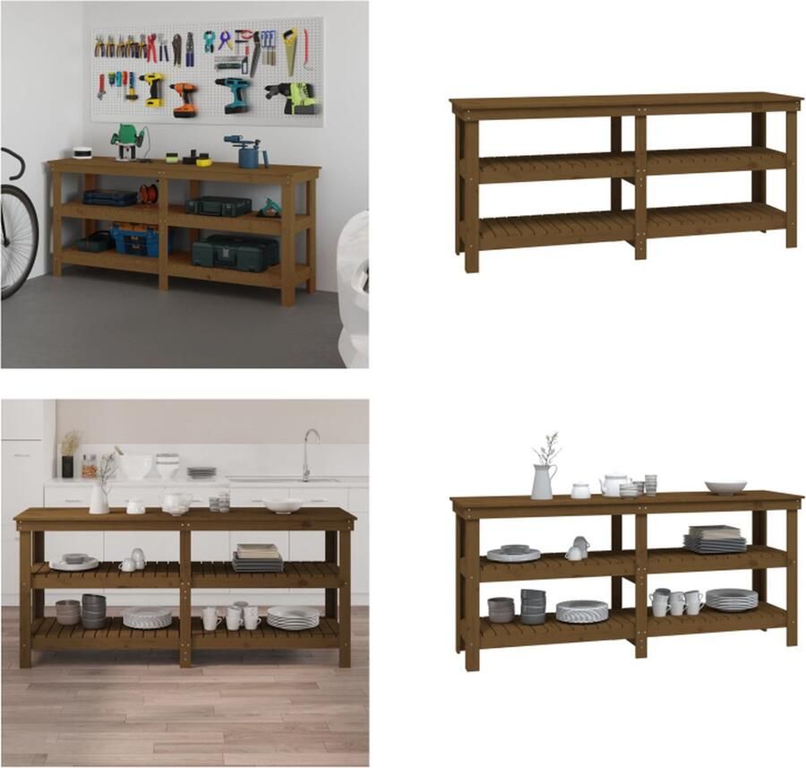 VidaXL Werkbank 181x50x80 cm massief grenenhout honingbruin Werkbank Werkbanken Houten Werkbank Houten Werkbanken