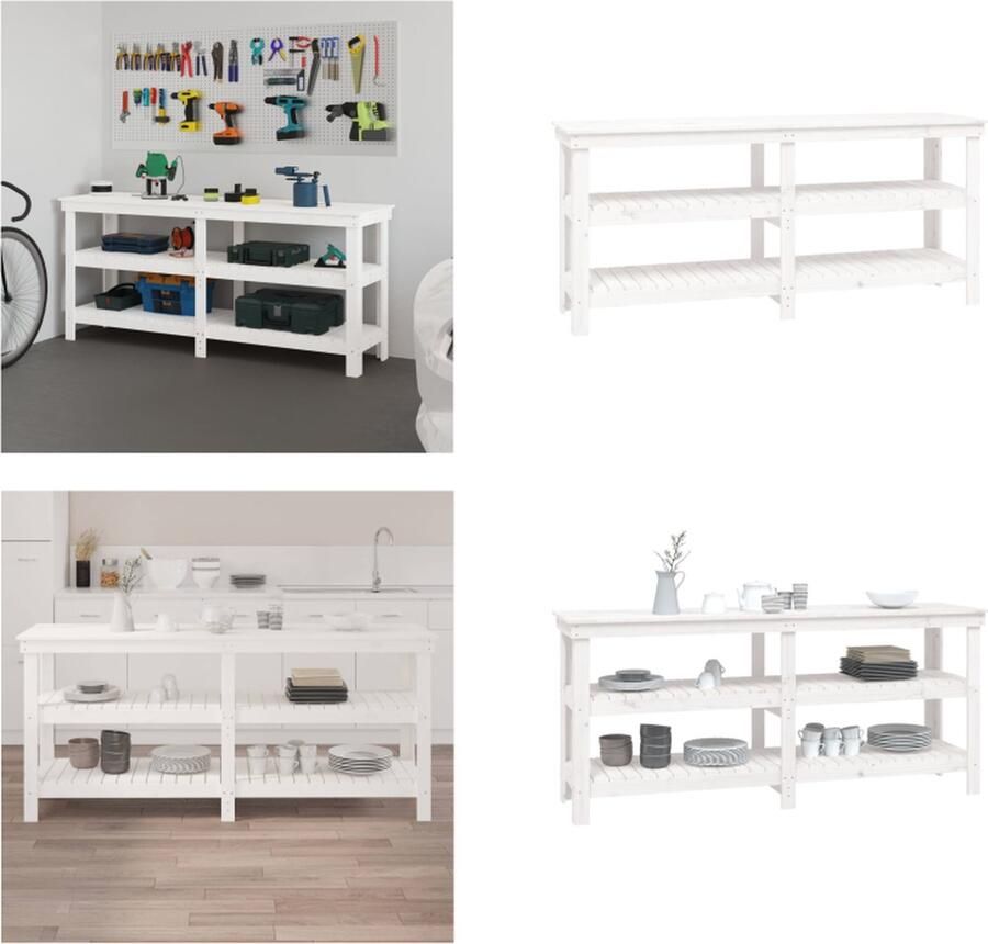 VidaXL Werkbank 181x50x80 cm massief grenenhout wit Werkbank Werkbanken Houten Werkbank Houten Werkbanken