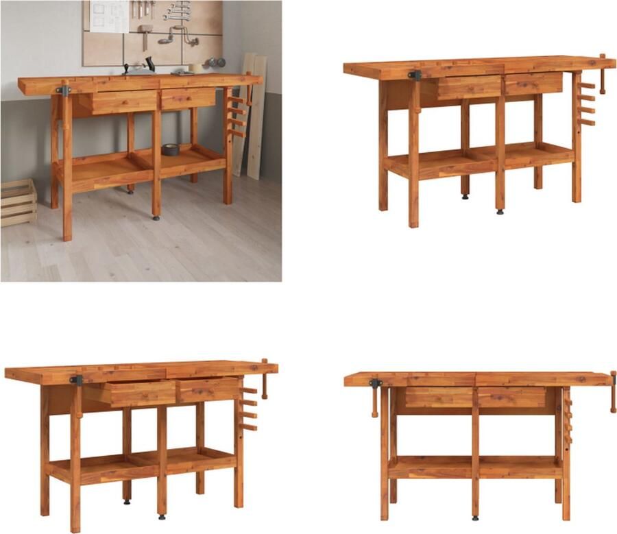 VidaXL Werkbank met lades en bankschroeven 162x62x83 cm acaciahout Werkbank Werkbanken Werktafel Werkstation