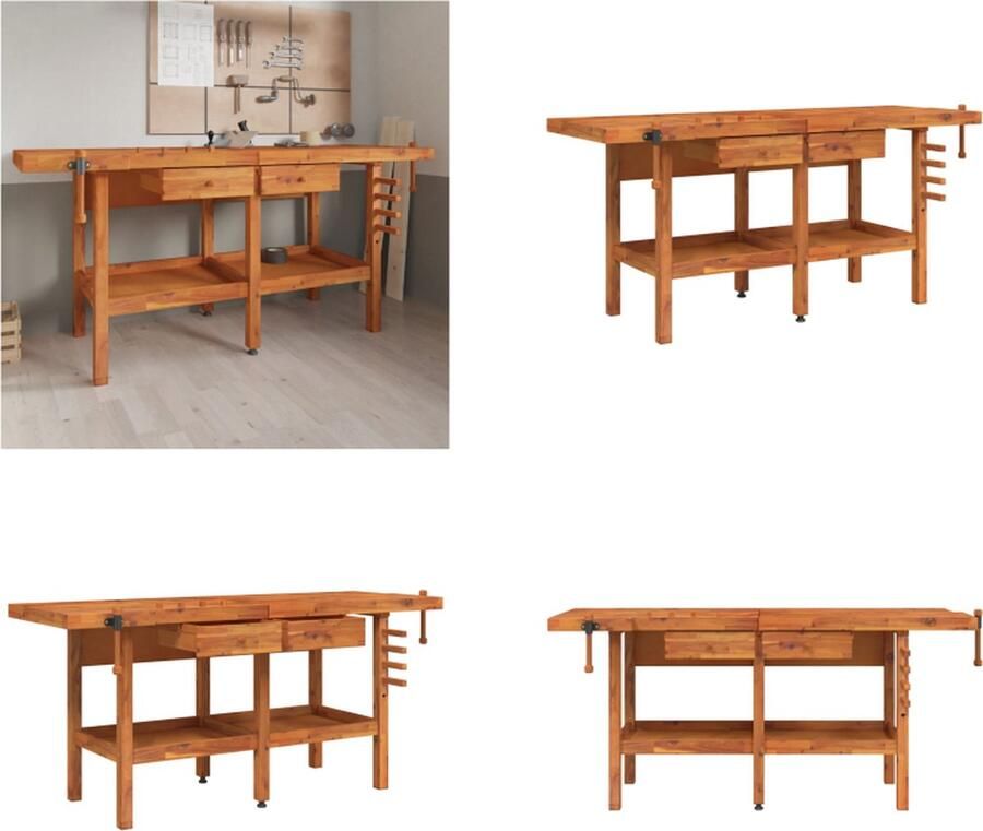 VidaXL Werkbank met lades en bankschroeven 192x62x83 cm acaciahout Werkbank Werkbanken Werktafel Werkstation