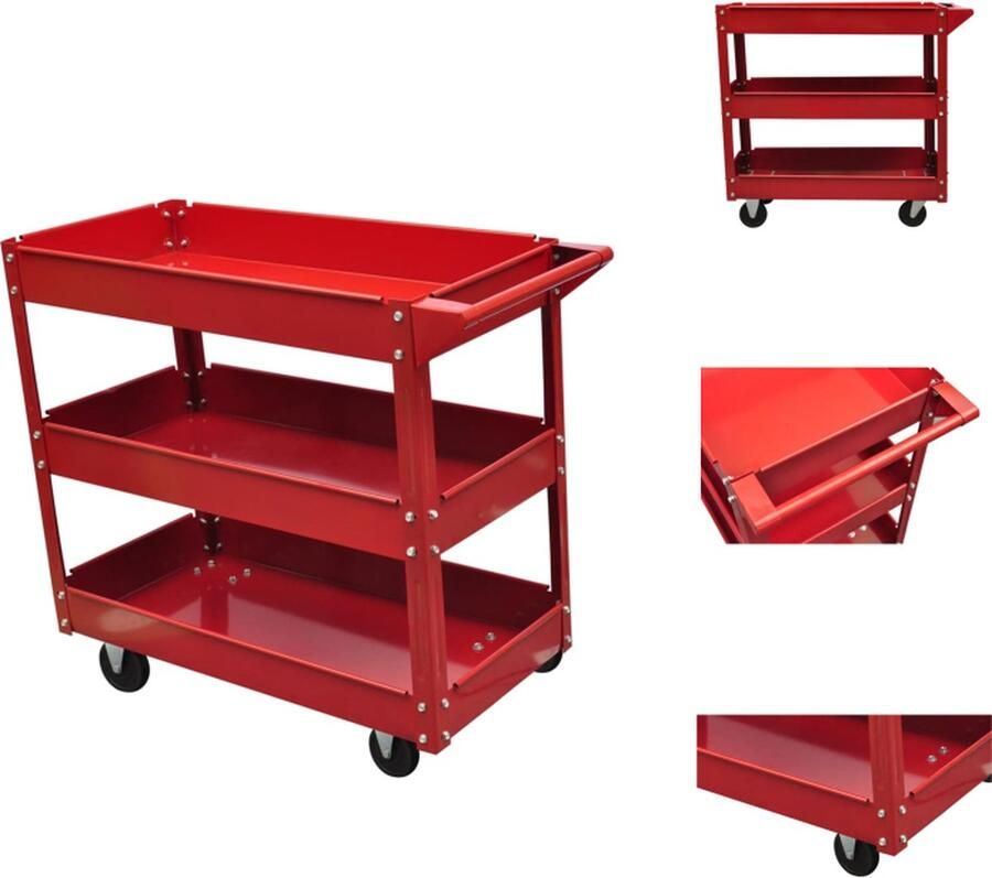 VidaXL Werkplaatstrolley 3 schappen 100 kg draagvermogen Ø 9.5 cm wielen 765 x 410 mm laadruimte 840 x 410 x 780 mm afmetingen Steekwagen