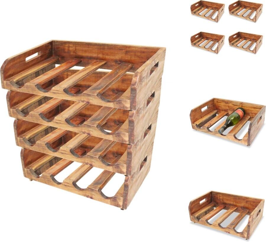 VidaXL Wijnrekken Massief Gerecycled Hout 46x30x15 cm Vintage Stijl Wijnrek