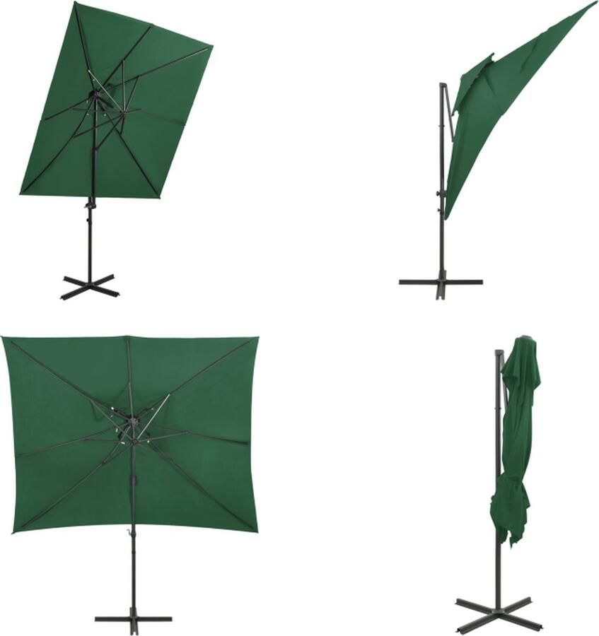 VidaXL Zweefparasol met dubbel dak 250x250 cm groen Zweefparasol Zweefparasols Parasol Parasols