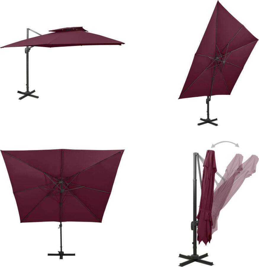 VidaXL Zweefparasol met dubbel dak 300x300 cm bordeauxrood Zweefparasol Zweefparasols Parasol Parasols