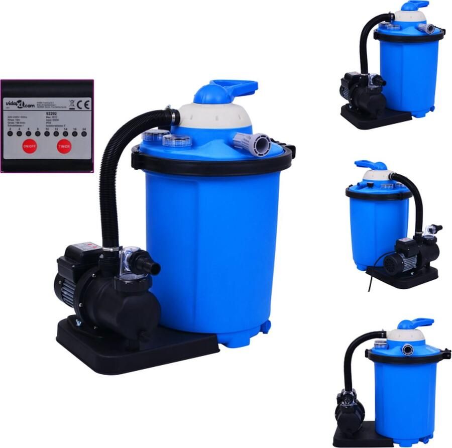 VidaXL Zwembadfilterpomp Geschikt voor zand en filterballen Natuurlijk filtratiesysteem Zeefmand 7 standen klep Versterkte kunststof behuizing Ingebouwde timer Geschikt voor Intex en Bestway zwembaden Montage vereist Zwembadfilter