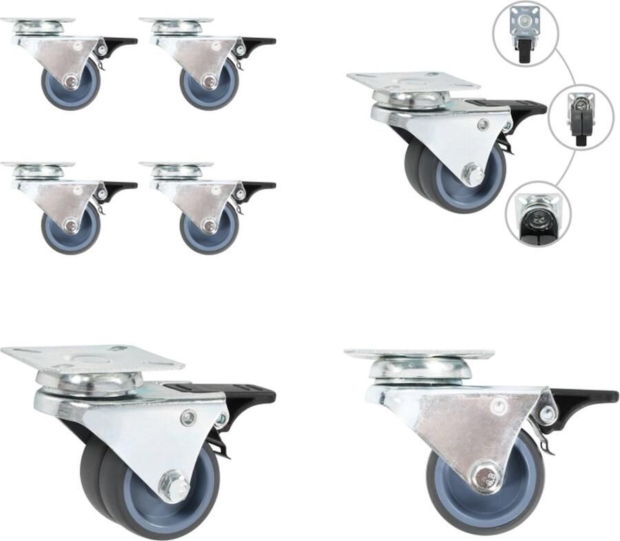 VidaXL Zwenkwielen dubbel met dubbele remmen 4 st 50 mm Zwenkwiel Zwenkwielen Trolley Zwenkwiel Trolley Zwenkwielen
