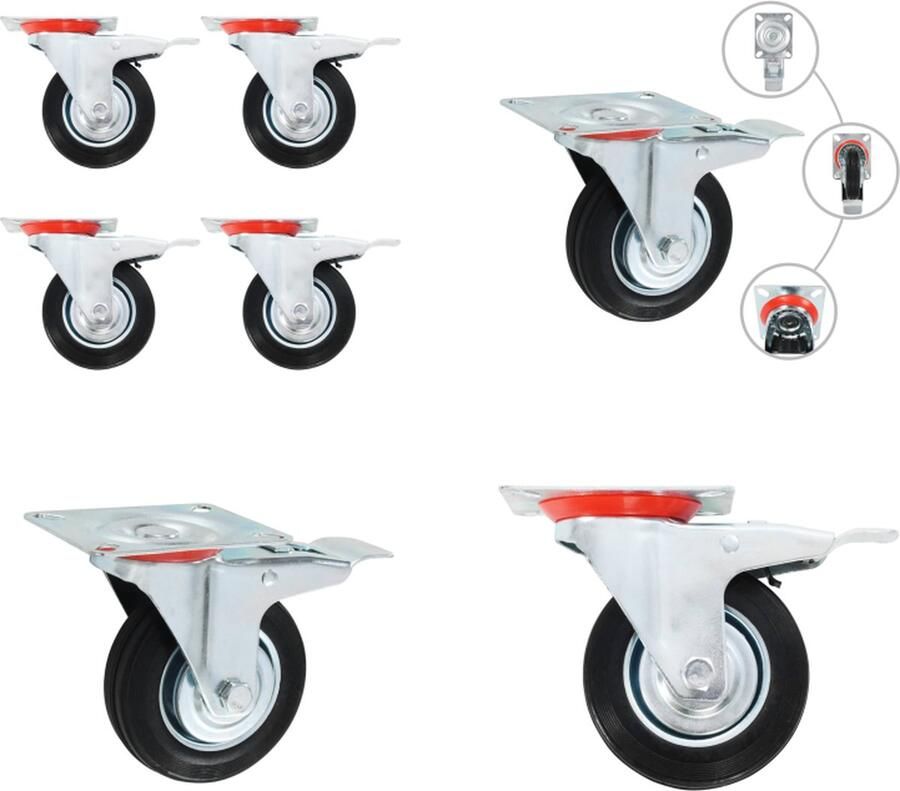 VidaXL Zwenkwielen met dubbele remmen 4 st 100 mm Zwenkwiel Zwenkwielen Trolley Zwenkwiel Trolley Zwenkwielen