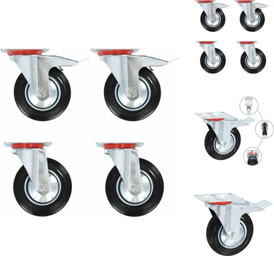 VidaXL Zwenkwielen Set Werkbank Trolley Salontafel Plantenstandaard Boekenplank Winkelwagen 160mm Rubber Oppervlak Roestbestendig Draagvermogen 150 kg 16 wielen Transportwielen