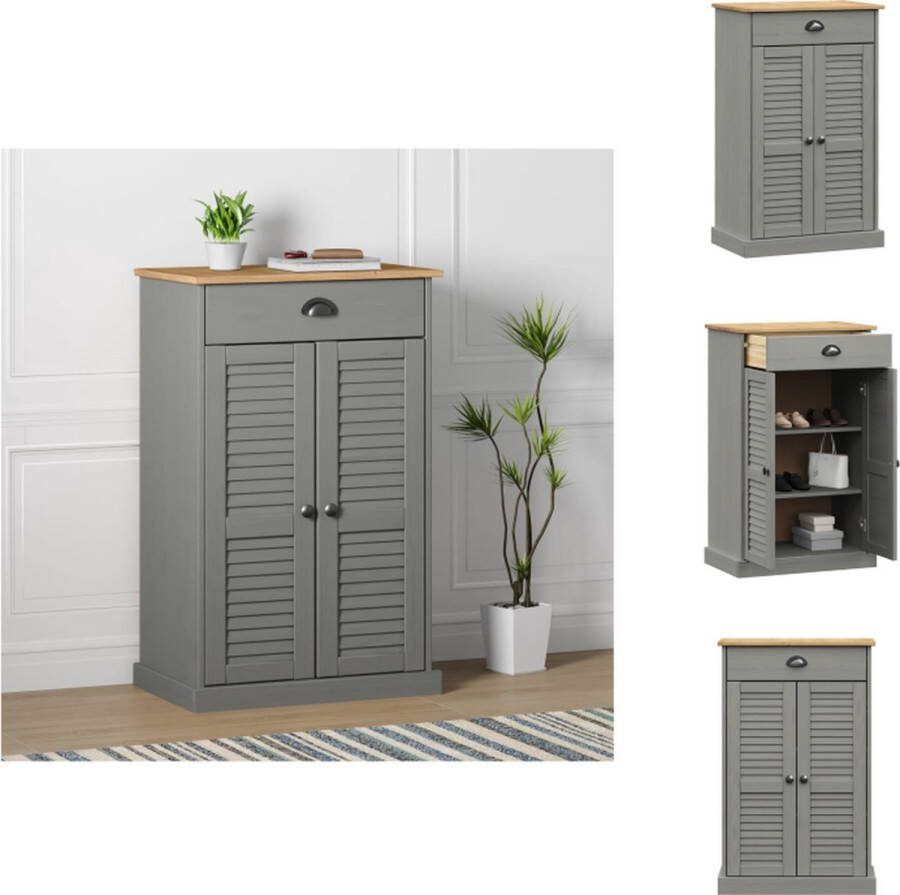 VidaXL VIGO Schoenenkast 60 x 35 x 96 cm Massief grenenhout Grijs Schoenenkast
