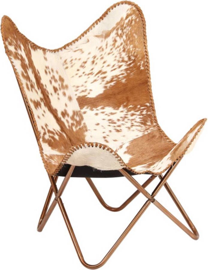VidaXL Vlinderstoel echt geitenleer bruin en wit