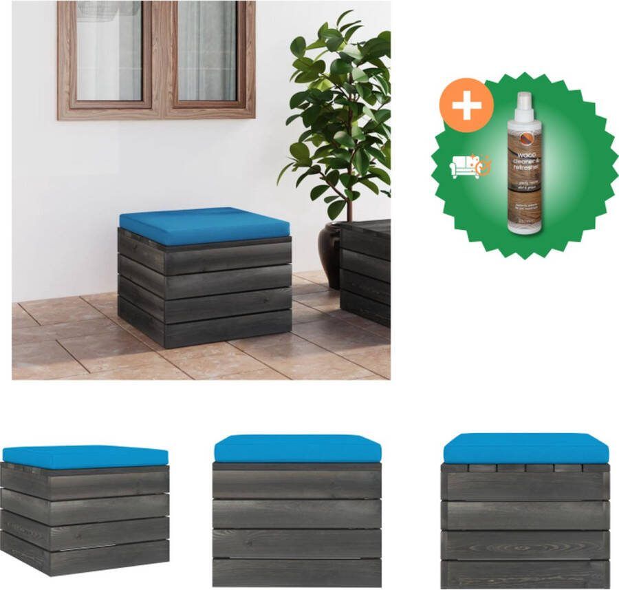 VidaXL Voetenbank 60 x 60 x 41.5 cm Massief grenenhout Lichtblauw kussen Tuinbank Inclusief Houtreiniger en verfrisser