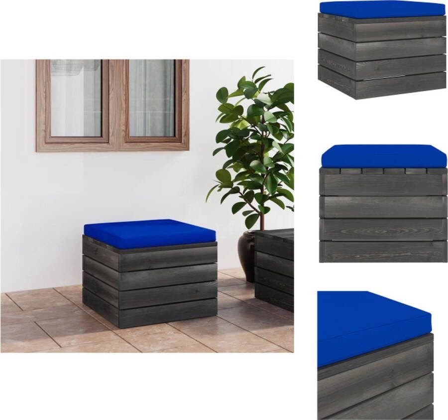 VidaXL Voetenbank Palletontwerp Massief grenenhout 60 x 60 x 41.5 cm Blauw kussen Tuinbank