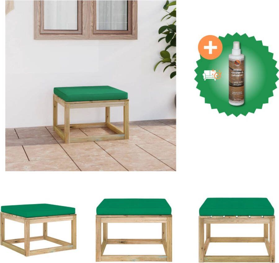 VidaXL Voetenbank Rustieke Charme Grenenhout Groen Kussen 60x60x36.5cm Tuinbank Inclusief Houtreiniger en verfrisser