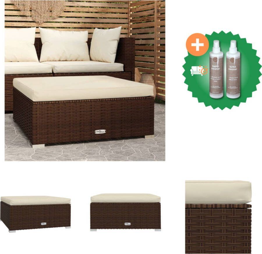 VidaXL Terraspoef bruin 70x70x30cm PE-rattan gepoedercoat staal kunststof inclusief zitkussen 70x70x6cm Montage vereist Tuinbank Inclusief Onderhoudsset
