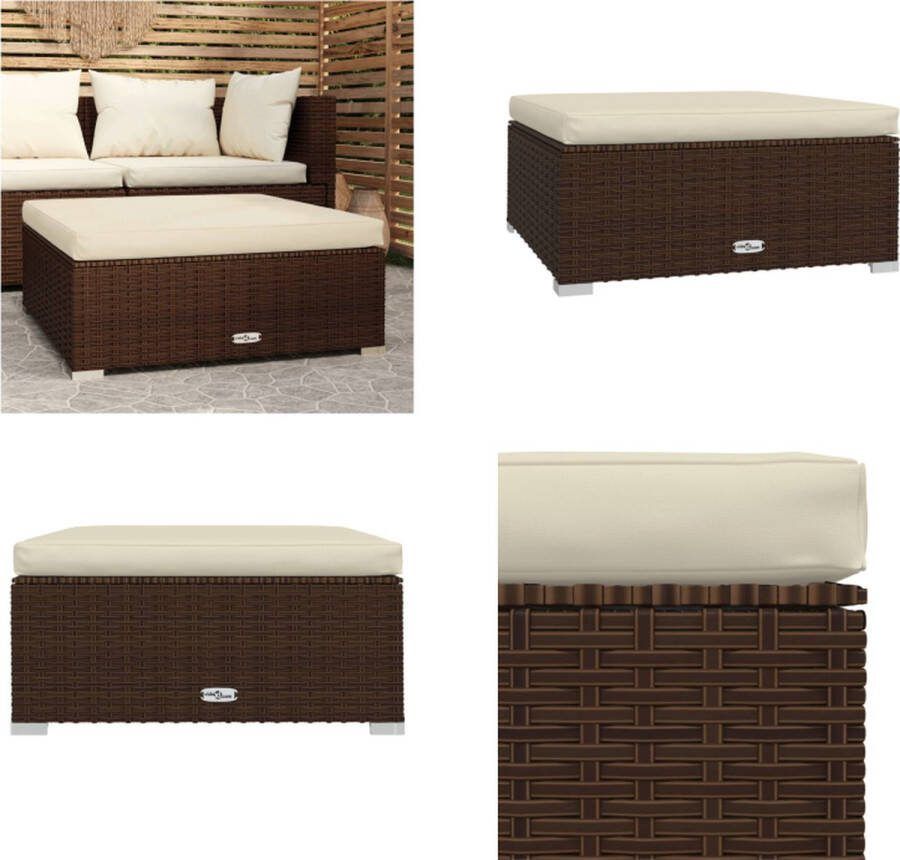 VidaXL Voetensteun met kussen 70x70x30 cm poly rattan bruin Voetensteun Voetsteunen Voetbank Poef