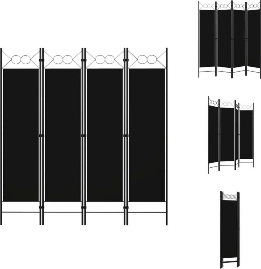 VidaXL Vrijstaand Ruimteverdeler 160 x 180 cm Zwart stof (100% polyester) en gepoedercoat ijzer 4 panelen Kamerscherm