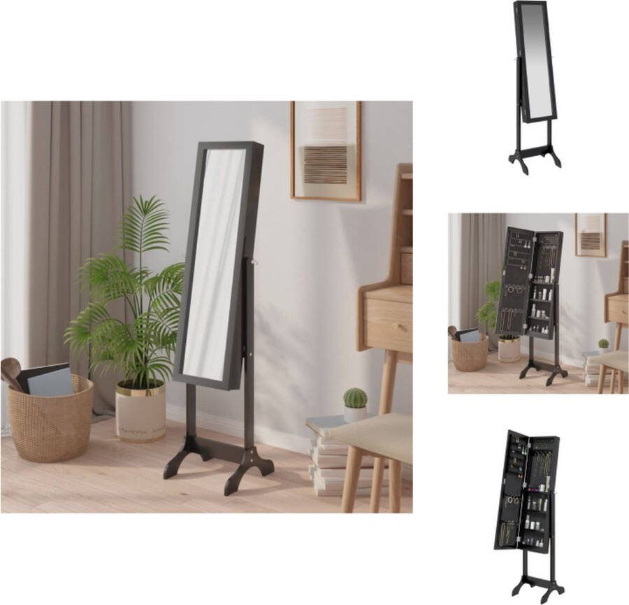 VidaXL Vrijstaande passpiegel Hout 34 x 37 x 146 cm Zwart Spiegel