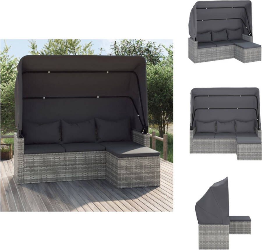 VidaXL Vrijstaande Rattan Tuinbank Grijs 178 x 64 x 151.5 cm Inclusief Voetenbank en Kussens Loungebank