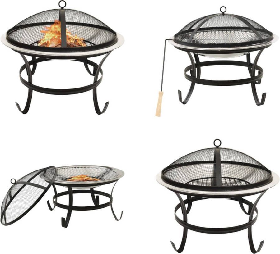 VidaXL Vuurplaats en barbecue 2-in-1 met pook 56x56x49 cm rvs Vuurplaats Vuurplaatsen Vuurkorf Vuurkorven
