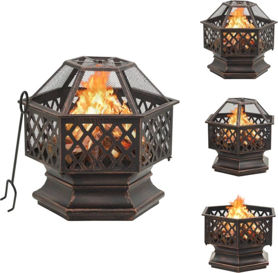 VidaXL Vuurplaats Rustieke Stijl Staal 62 x 54 x 56 cm Zwart Bruin Tuinhaard