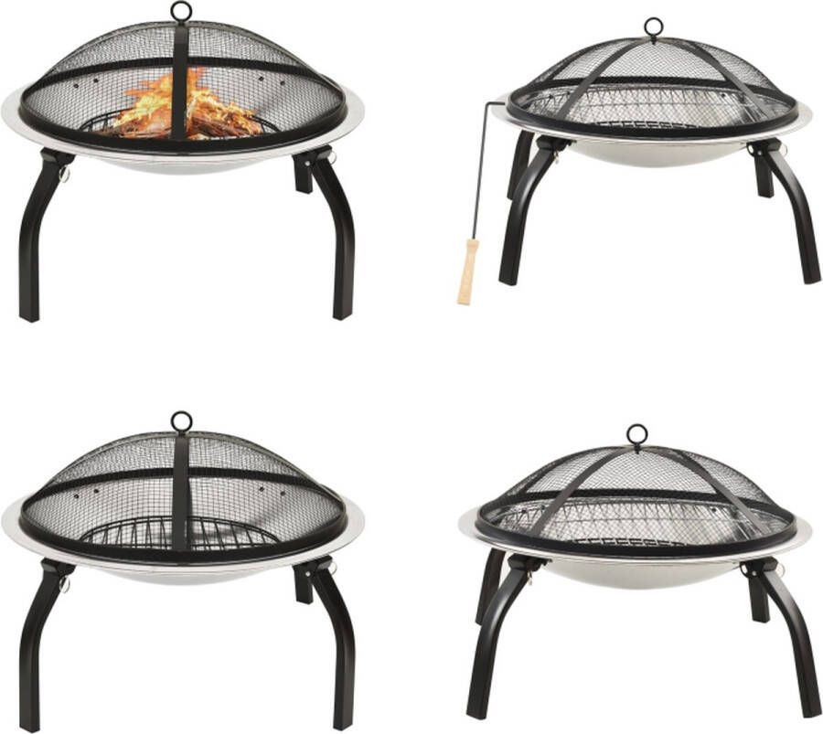 VidaXL Vuurschaal en barbecue 2-in-1 met pook 56x56x49 cm rvs Vuurschaal Vuurschalen Vuurkorf Vuurplaats