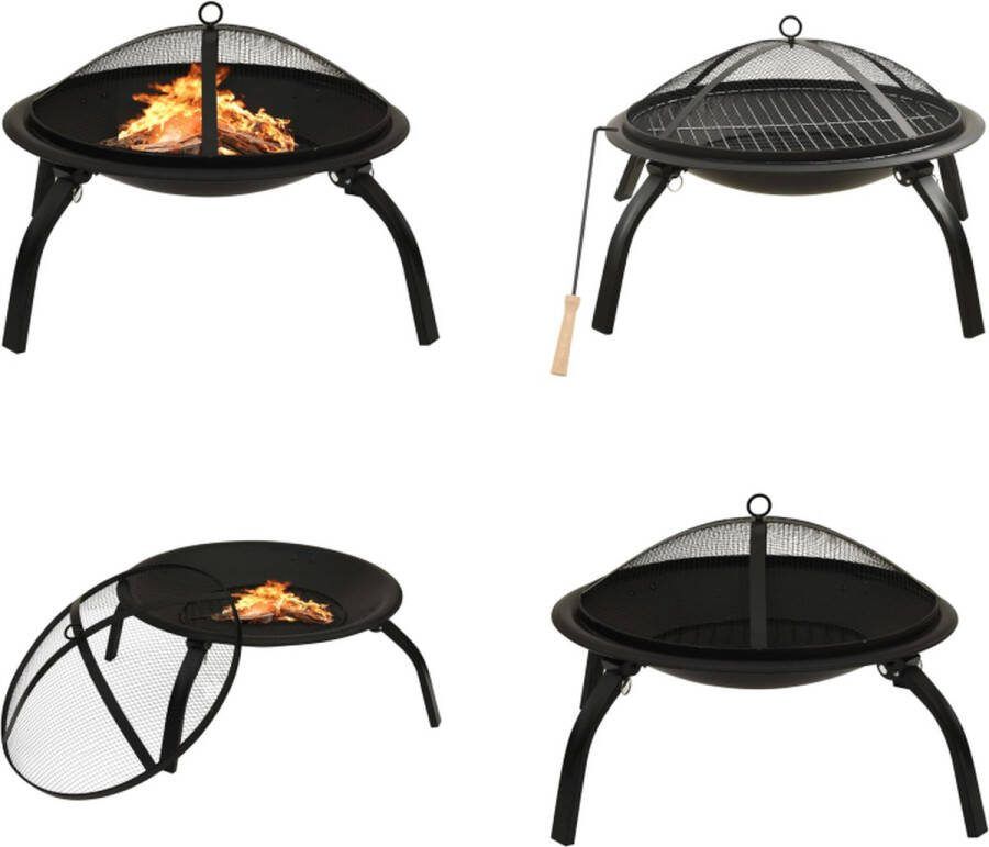 VidaXL Vuurschaal en barbecue 2-in-1 met pook 56x56x49 cm staal Vuurschaal Vuurschalen Vuurkorf Vuurplaats