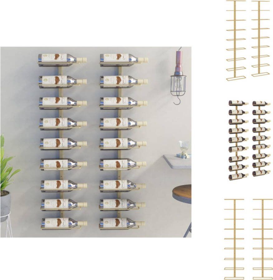 VidaXL Wandgemonteerd Wijnrek Goud 24 x 9.5 x 98 cm 9 Flessen Gespoten ijzer coating Wijnrek