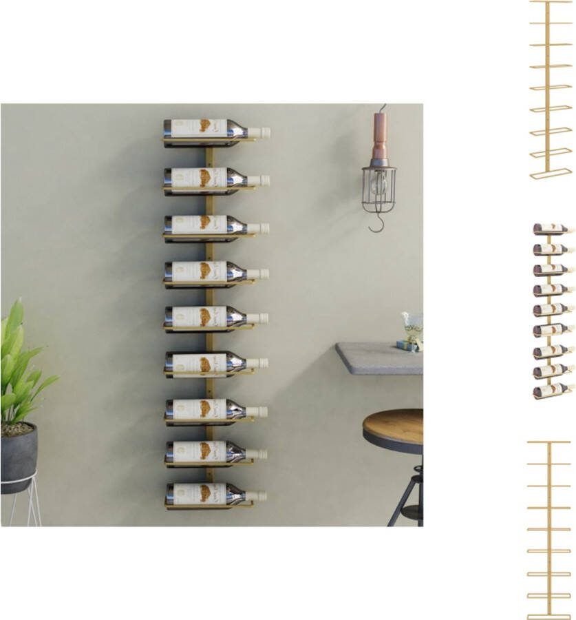 VidaXL Wandgemonteerd Wijnrek Goud 24 x 9.5 x 98 cm Max 9 flessen Wijnrek