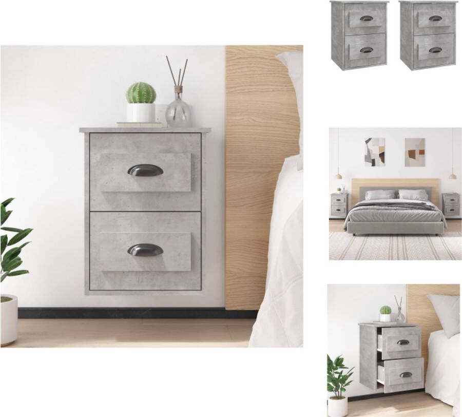 VidaXL Wandgemonteerde Nachtkastjes Betongrijs 41.5 x 36 x 53 cm Twee stuks Kast