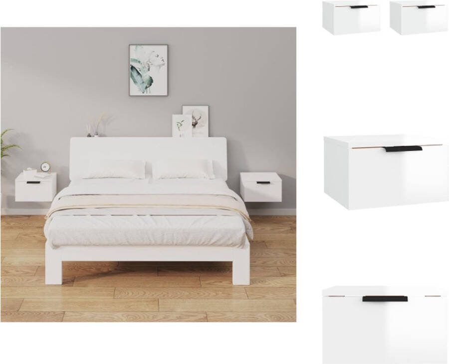 VidaXL Wandgemonteerde Nachtkastjes Hoogglans Wit 34 x 30 x 20 cm Met Opbergruimte Set van 2 Kast