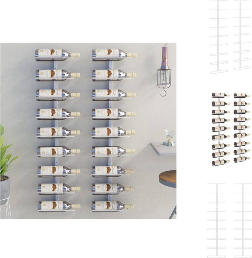 VidaXL Wandgemonteerde Wijnrek Modern ontwerp Hoge kwaliteit Eenvoudig te monteren Wit ijzer 24 x 9.5 x 98 cm Geschikt voor 9 wijnflessen 2 stuks Wijnrek
