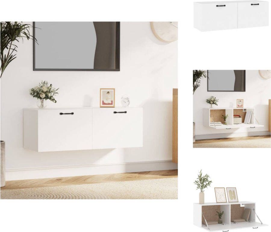 VidaXL Wandkast 2 lades 100 x 36.5 x 35 cm Wit Bewerkt hout Kast