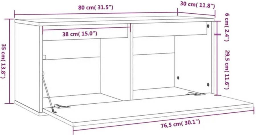 vidaXL Wandkast 80x30x35 cm massief grenenhout