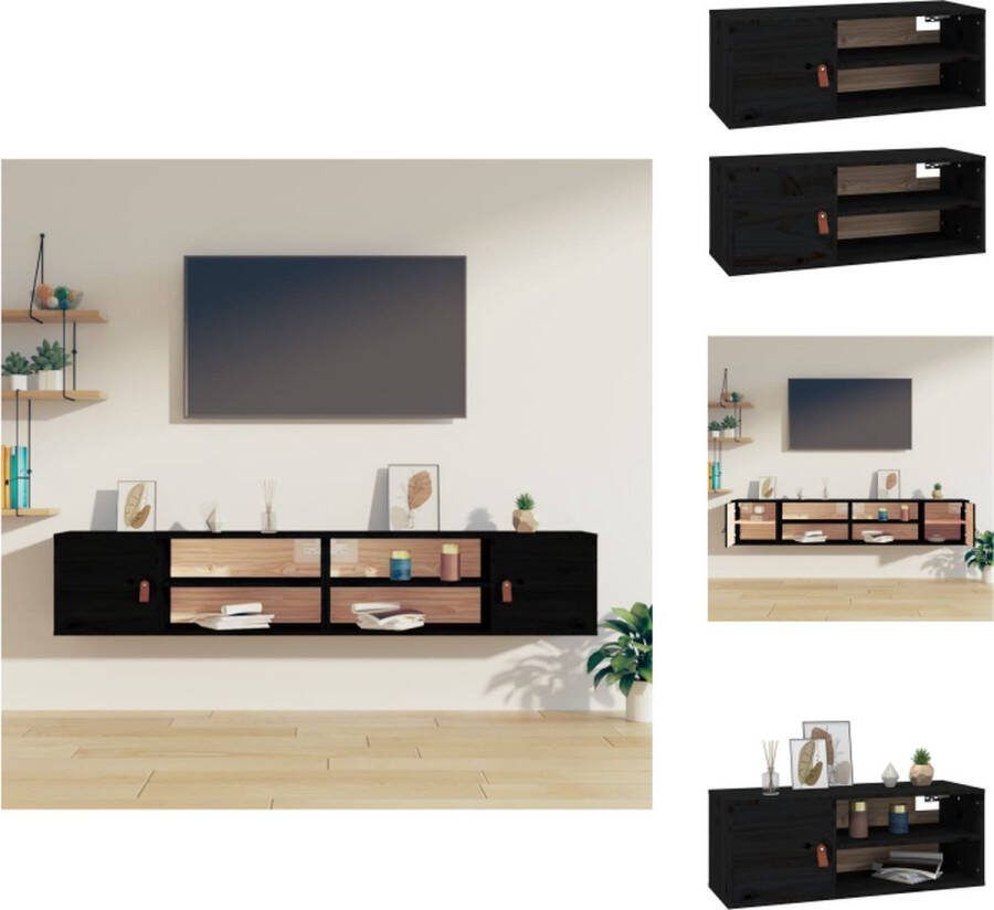 VidaXL Wandkast Grenenhout 80 x 30 x 30 cm Zwart (set van 2) Wandsteun