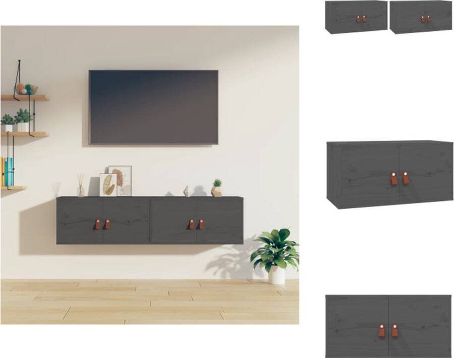 VidaXL Wandkast Grijs 60 x 30 x 30 cm Massief grenenhout Wandsteun