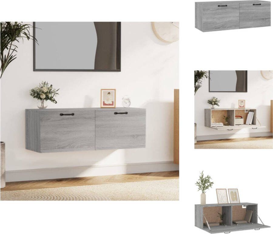 VidaXL Wandkast Grijs Sonoma Eiken 100x36.5x35 cm 2 Lades Kast