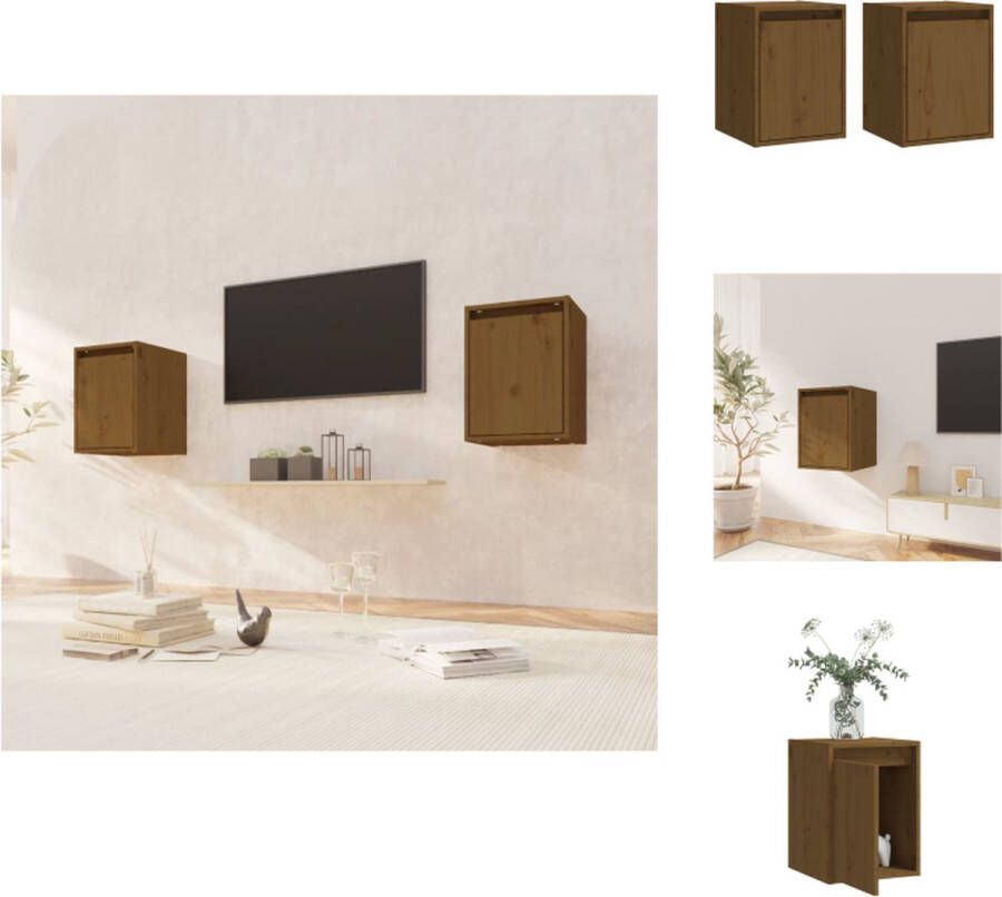VidaXL Wandkast Hangende Massief Grenenhout Honingbruin 30x30x40cm Set van 2 Wandsteun