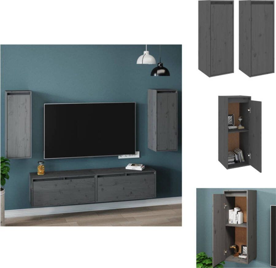VidaXL Wandkast Hangkast 30x30x80 cm Materiaal- Massief grenenhout Kleur- Grijs Wandsteun