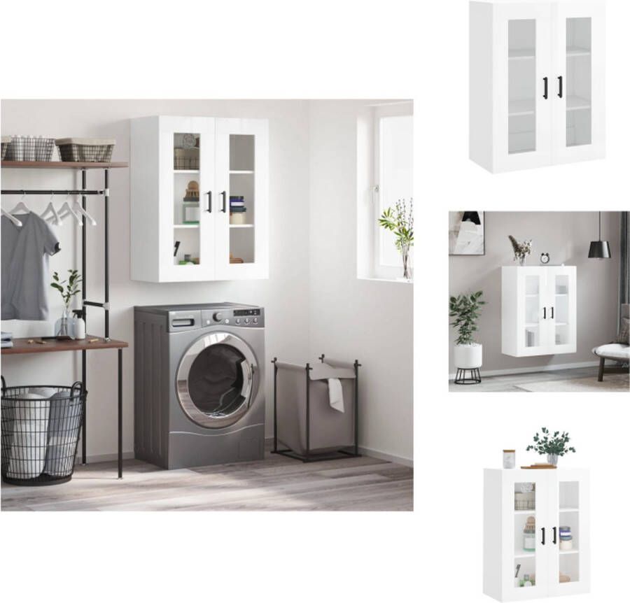 VidaXL Wandkast Hangkast Hoogglans wit 69.5 x 34 x 90 cm Bewerkt hout en glas Keukenkast