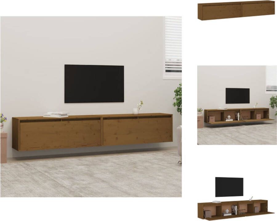 VidaXL Wandkast Honingbruin Massief grenenhout 100x30x35cm Set van 2 Wandsteun