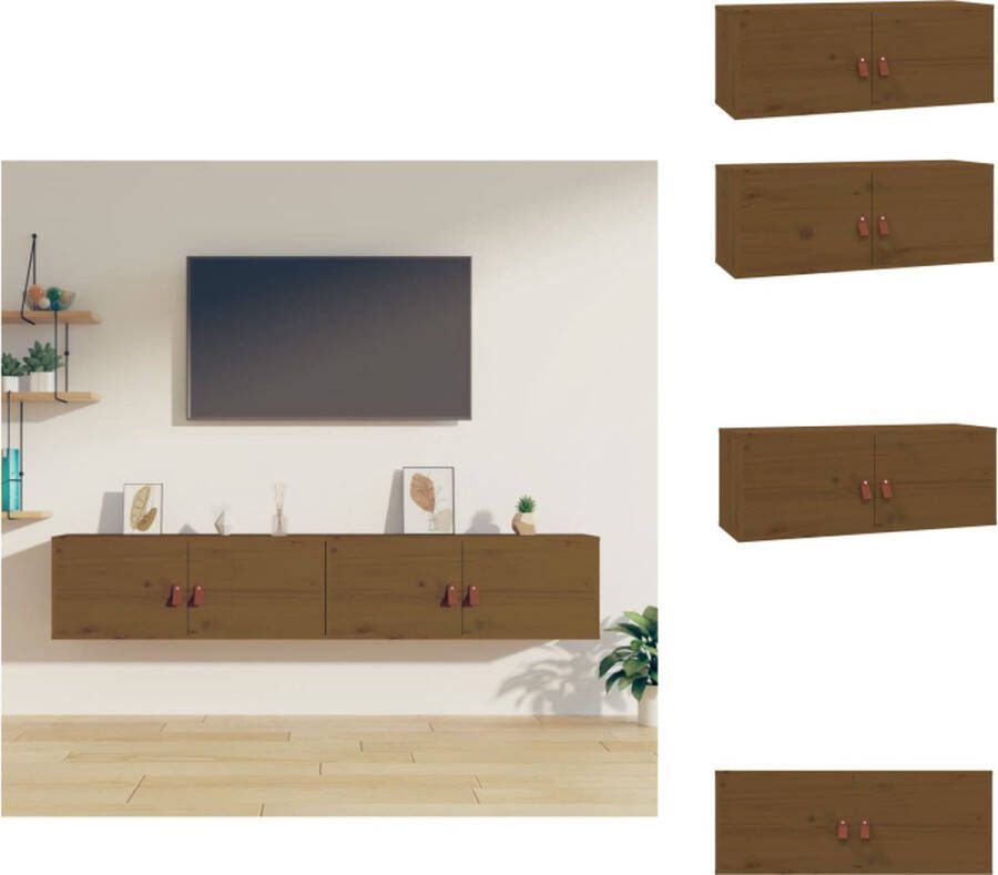 VidaXL Wandkast Honingbruin Massief Grenenhout 80x30x30 cm Set van 2 Wandsteun
