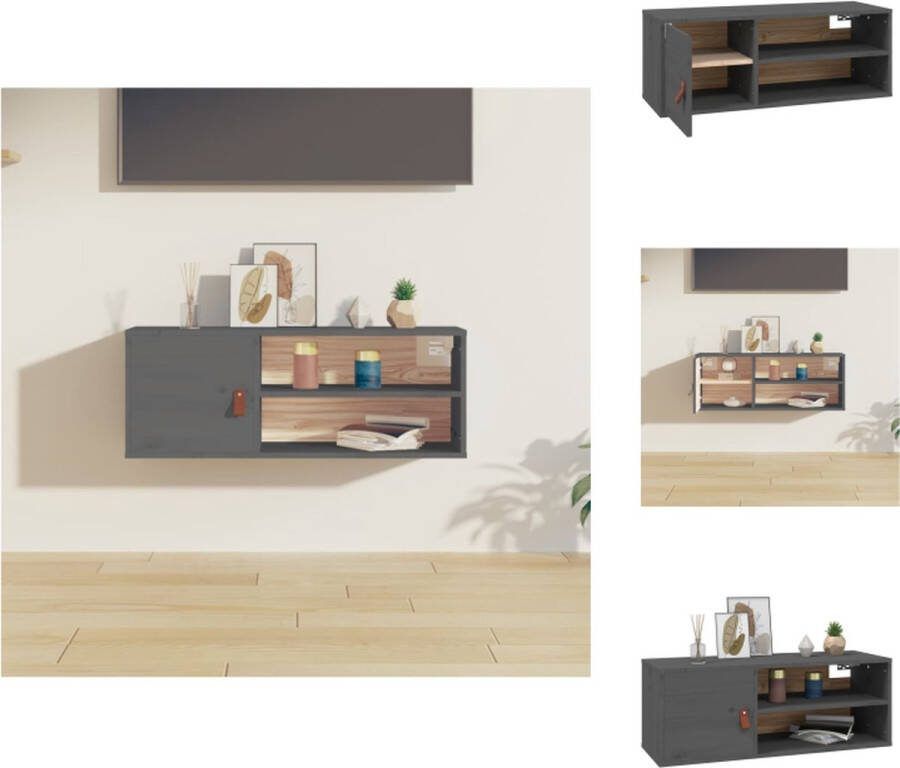 VidaXL Wandkast houten wandkast 80 x 30 x 30 cm Ken- massief grenenhout en kunstleer Kleur- grijs Wandsteun