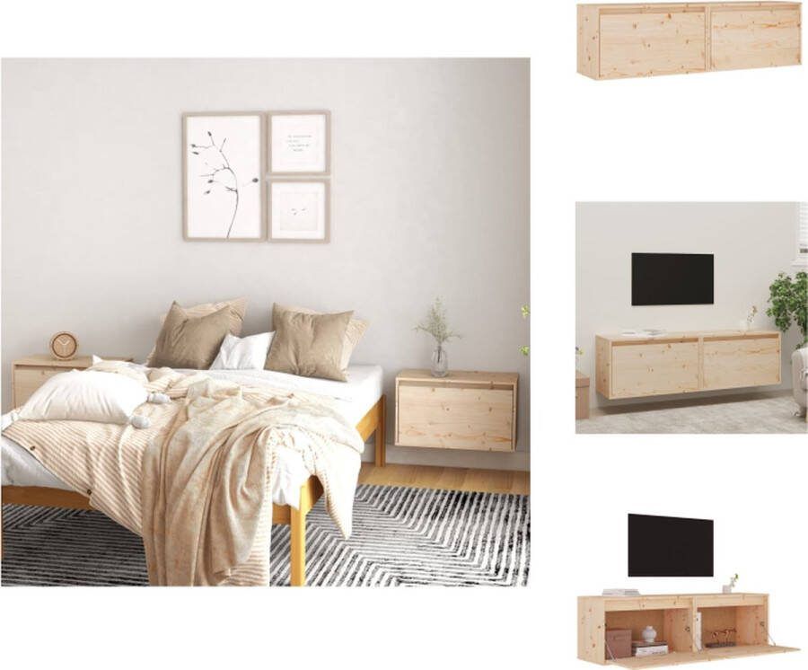 VidaXL Wandkast Massief grenenhout 60 x 30 x 35 cm Set van 2 Wandsteun