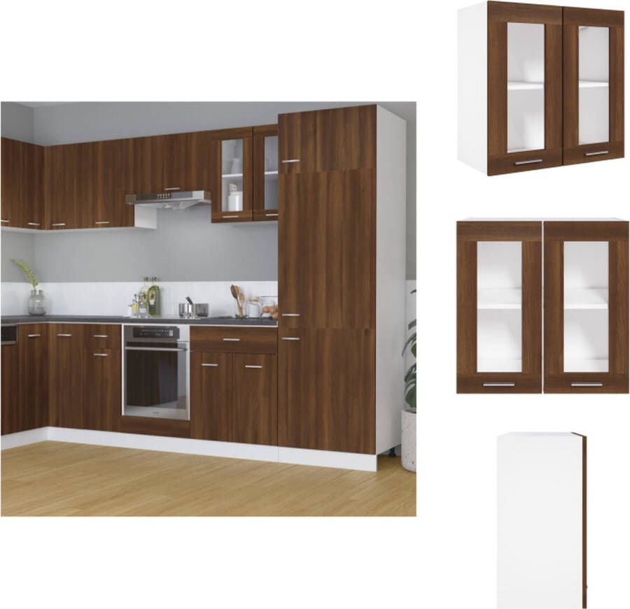 VidaXL Wandkast naam Hangkastje 60 x 31 x 60 cm Met 2 vakken en 2 glazen deuren Bruineiken Keukenkast