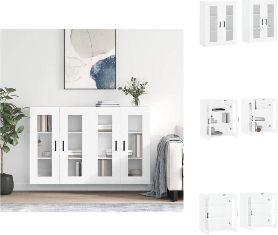 VidaXL Wandkast Praktische en Decoratieve Hangkast Afmetingen- 69.5 x 34 x 90 cm Ken- Glasdeur Kleur- Wit Materiaal- Hout en Glas Montage vereist Levering bevat- 2 x wandmeubel Keukenkast