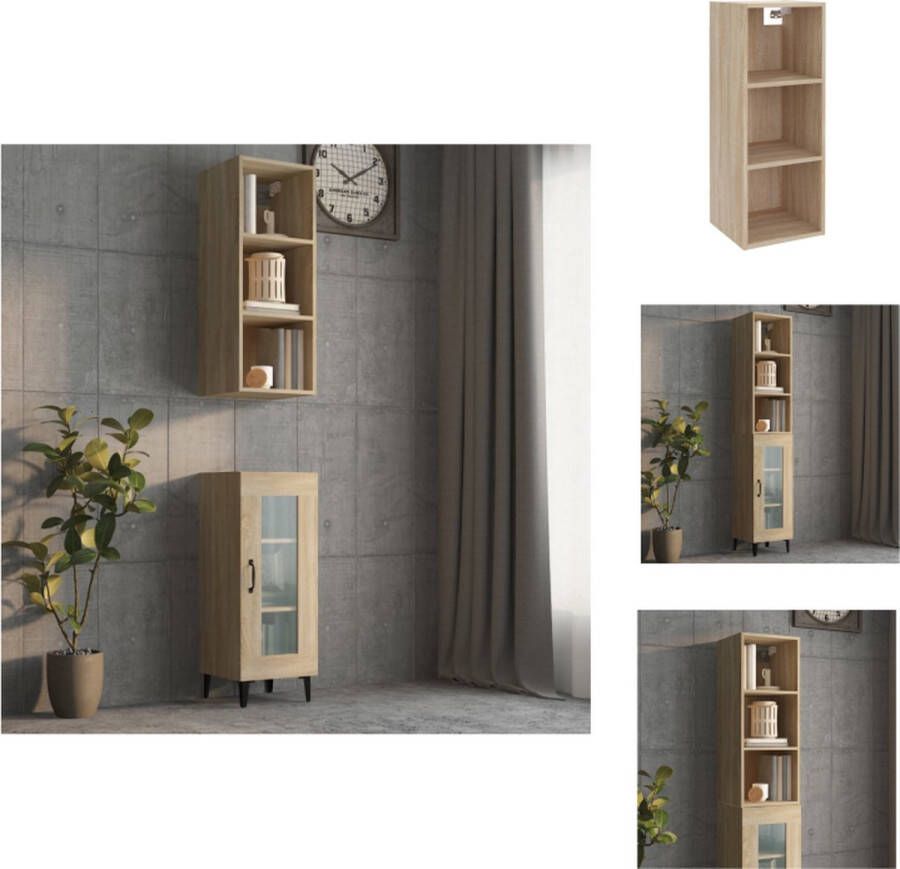 VidaXL Wandkast Sonoma Eiken Zwevende kast met voldoende opbergruimte Stevig bewerkt hout 34.5x32.5x90 cm Wandsteun
