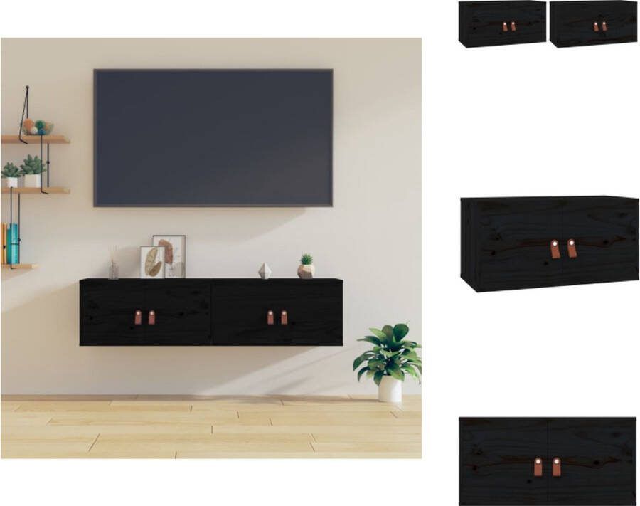 VidaXL Wandkast Zwart 60x30x30 cm Massief grenenhout Wandsteun