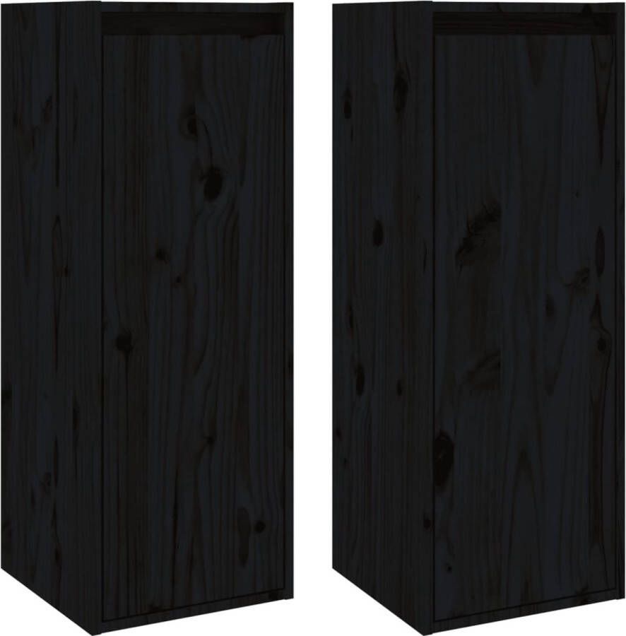 VidaXL -Wandkasten-2-st-30x30x80-cm-massief-grenenhout-zwart
