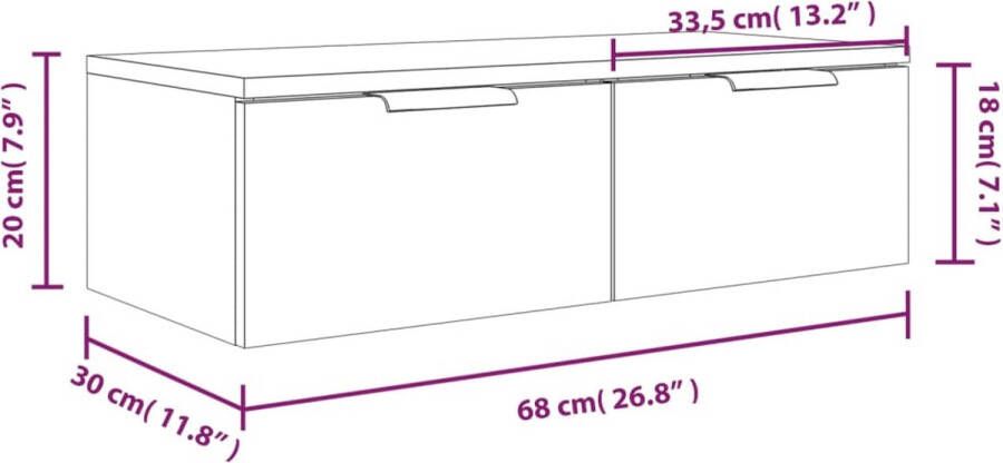 vidaXL Wandkasten 2 st 68x30x20 cm bewerkt hout grijs sonoma eiken